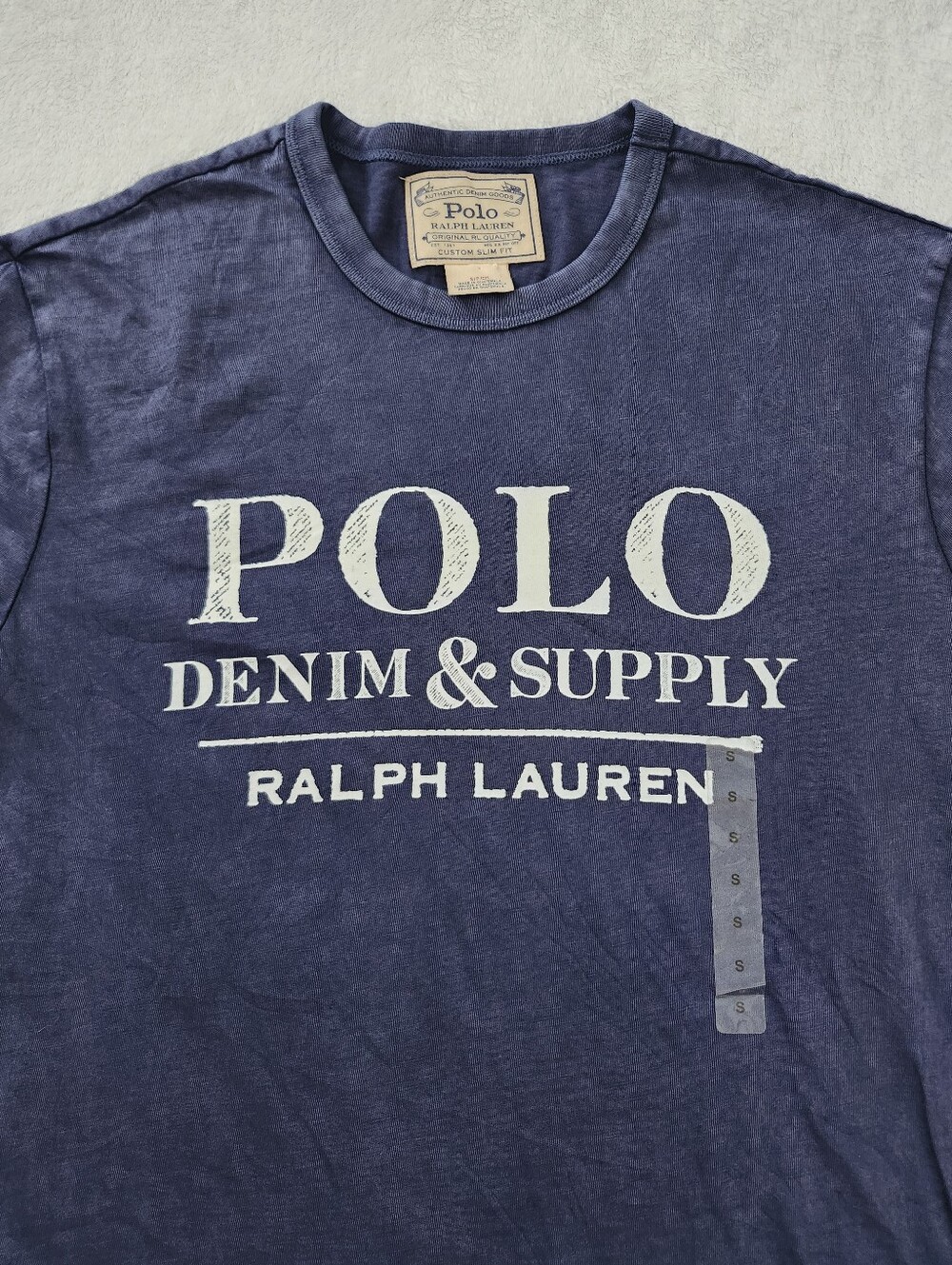 POLO RALPH LAUREN Basic Graphic Tee Washed Slate Blue Custom Slim Fit Small New